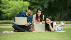 Students studying on a laptop
