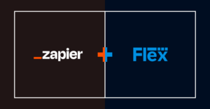 logos of Zapier and Flex mocked up to show compatibility.