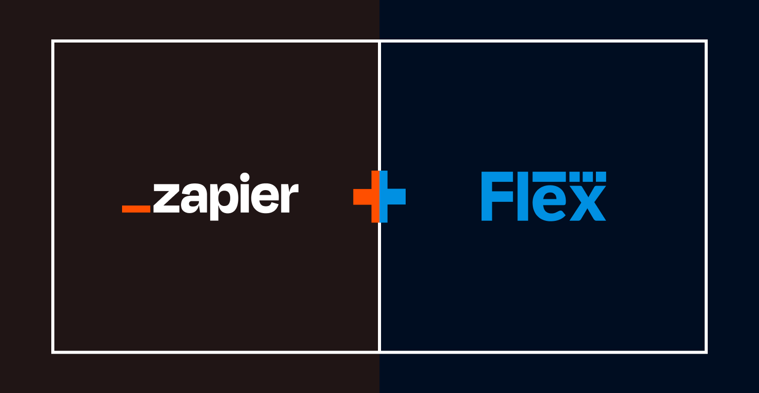 logos of Zapier and Flex mocked up to show compatibility.