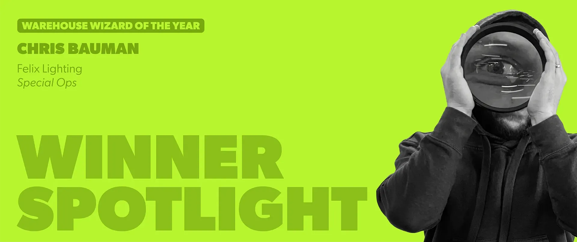 Chris Bauman, Warehouse Wizard of the Year winner, recognized for his contributions to AV inventory management and live event warehouse operations.